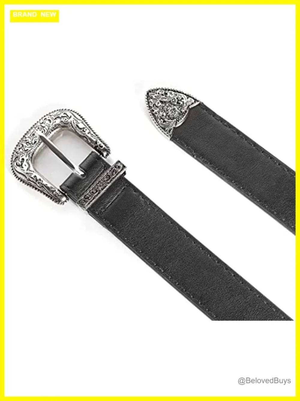 Vintage Western PU Leather Women's Belt Floral Hollow Out Buckle